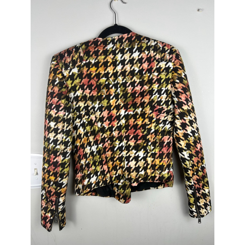 ZARA Trafaluc Floral Multicolor Houndstooth Moto Jacket Women's Small - Picture 6 of 9